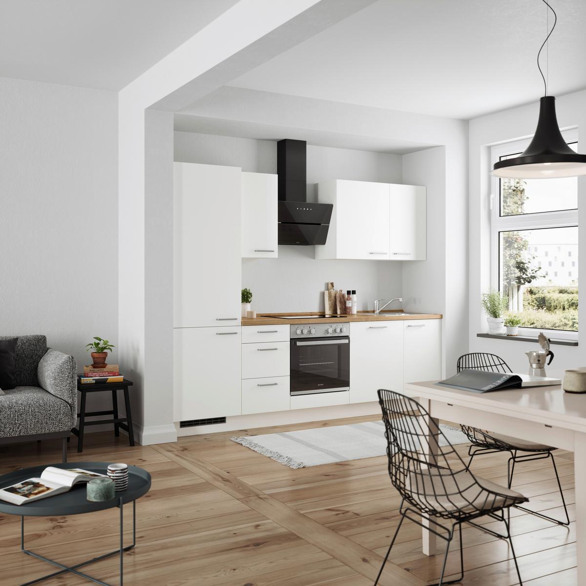 Küchenblock Touch High m. Geräten Weiß - Edelstahlfarben/Eichefarben, MODERN, Holzwerkstoff/Metall (270cm) - Nobilia