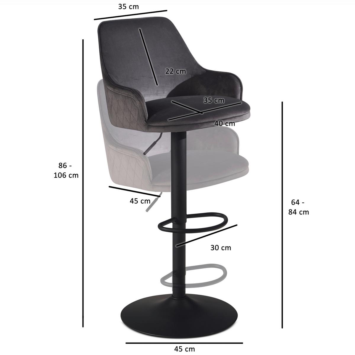 Barski Stol Wl7.006 - siva/črna, Design, kovina/tekstil (45/106/45cm) - MID.YOU