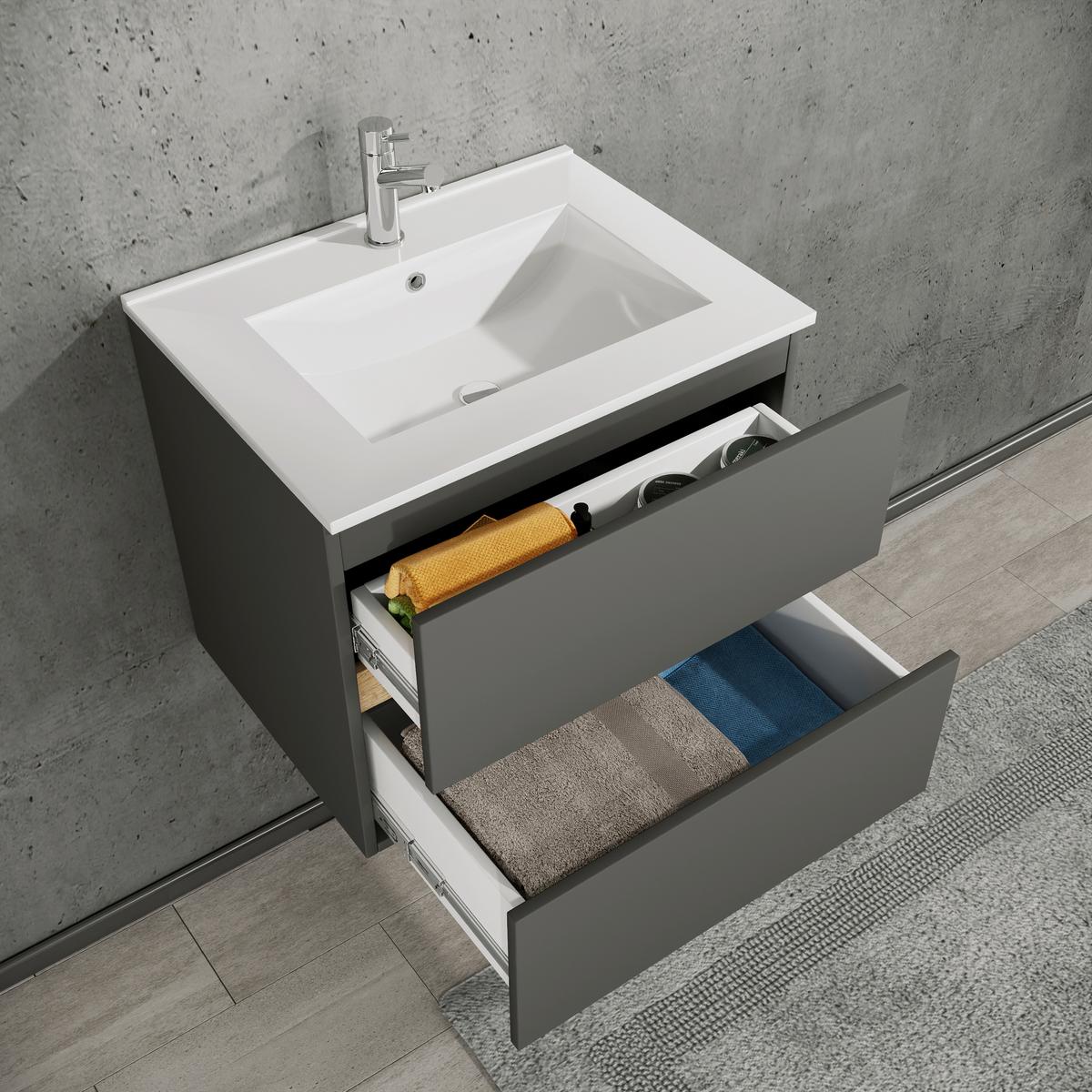 Badezimmer Cosila - Honigeiche/Weiss, Trend, Keramik/Holzwerkstoff (61/51/47cm) - MID.YOU