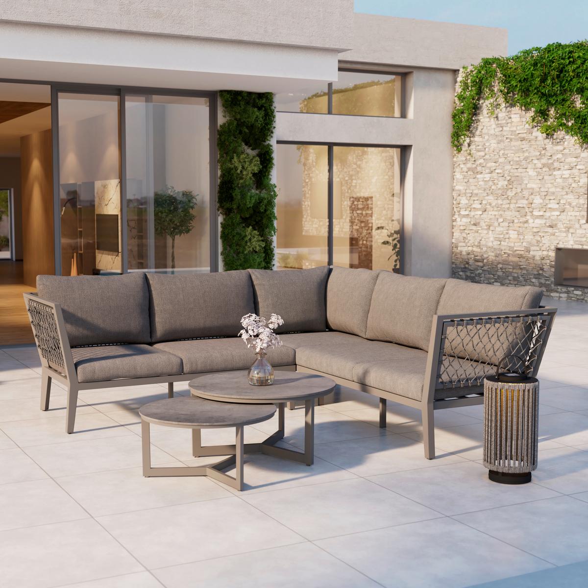 Loungegarnitur Malou Dunkel grau Textil/Metall - Dunkelgrau/Anthrazit, Modern, Textil/Stein (218/68/76,5cm) - Bessagi Garden