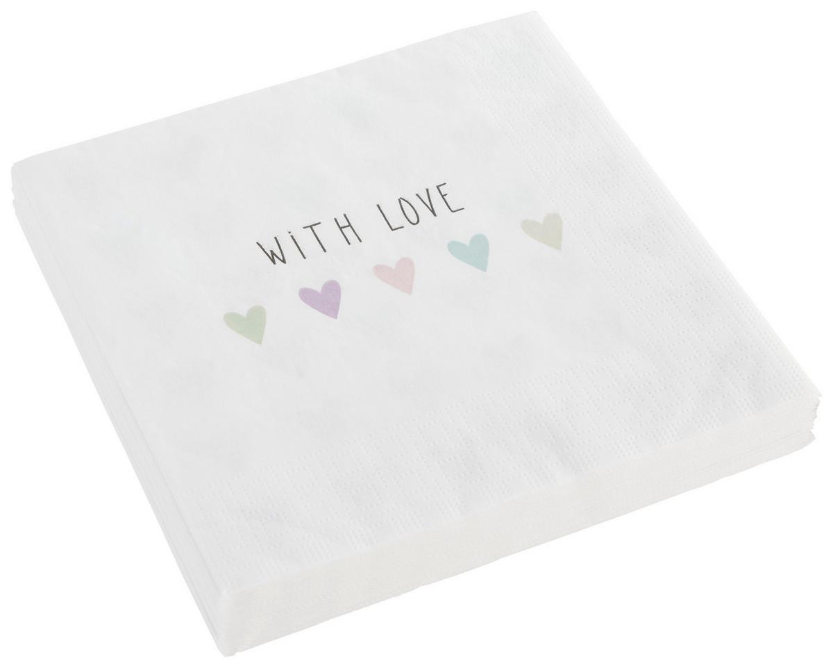 Serviette Kai in Weiss ca. 33x33cm - Weiss/Pastellblau, Papier (33/33cm)