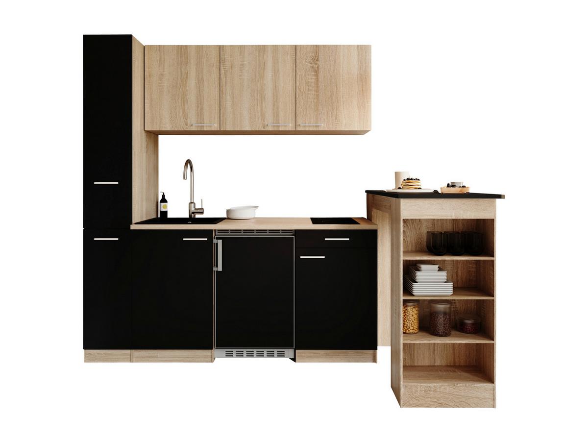 Küchenblock Ingrid m. Geräten Schwarz - Eichefarben/Schwarz, Design, Holzwerkstoff/Kunststoff (180cm) - Respekta