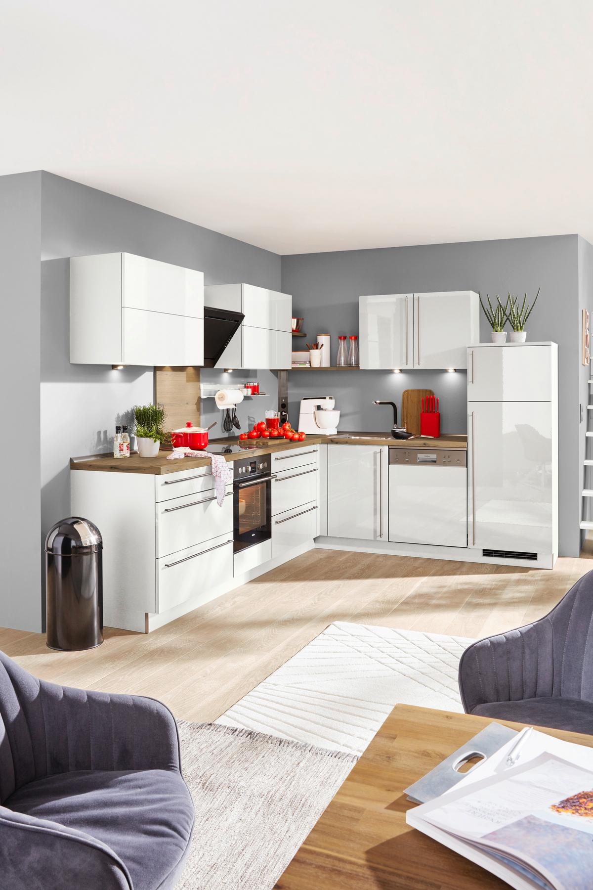 Eckküche Nolte Lux in Weiß - Weiss/Grau, Modern (235/305cm) - Dieter Knoll
