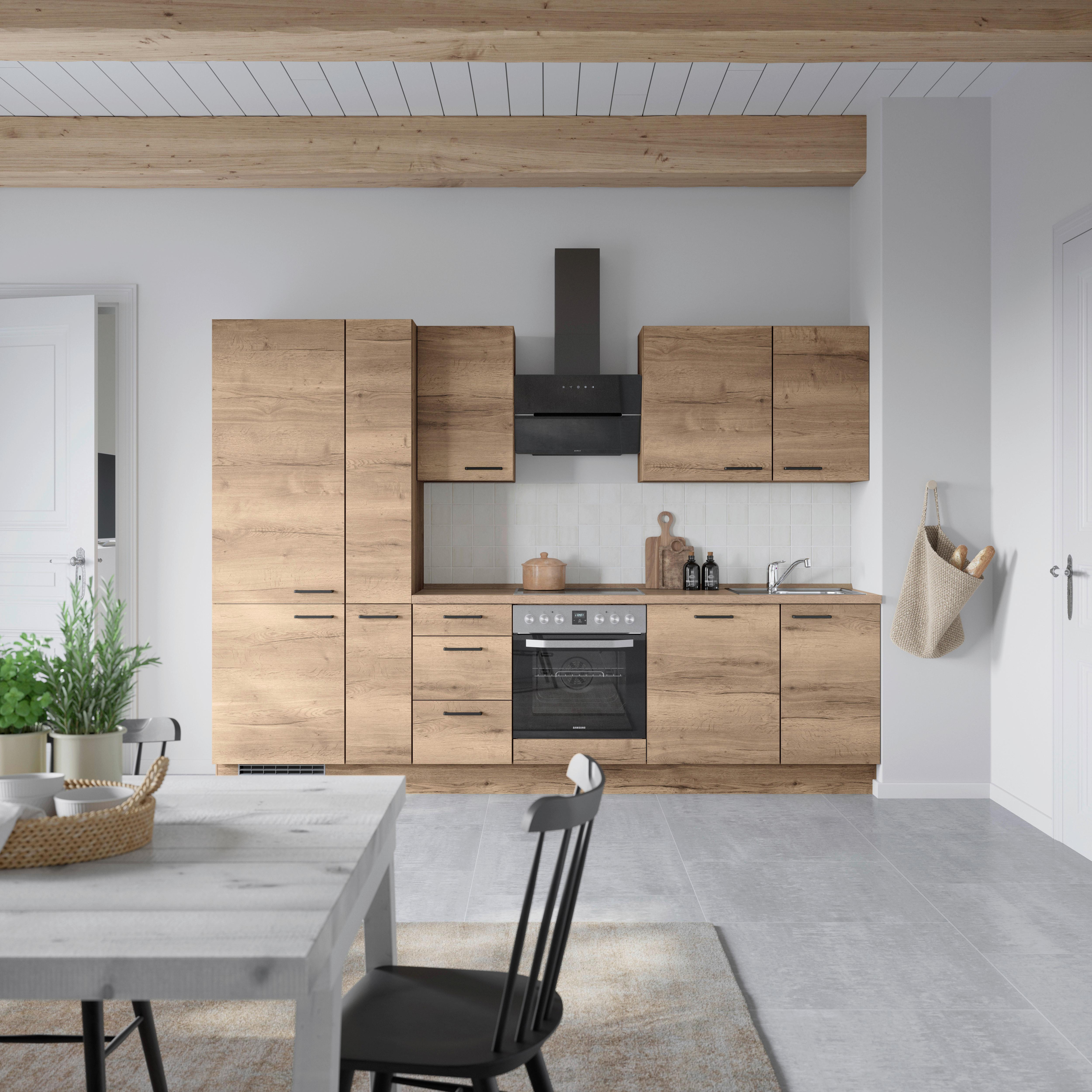 Küchenblock Structura High m. Geräten Eiche dunkel - Eiche dunkel/Schwarz, MODERN, Holzwerkstoff/Metall (300cm) - Nobilia