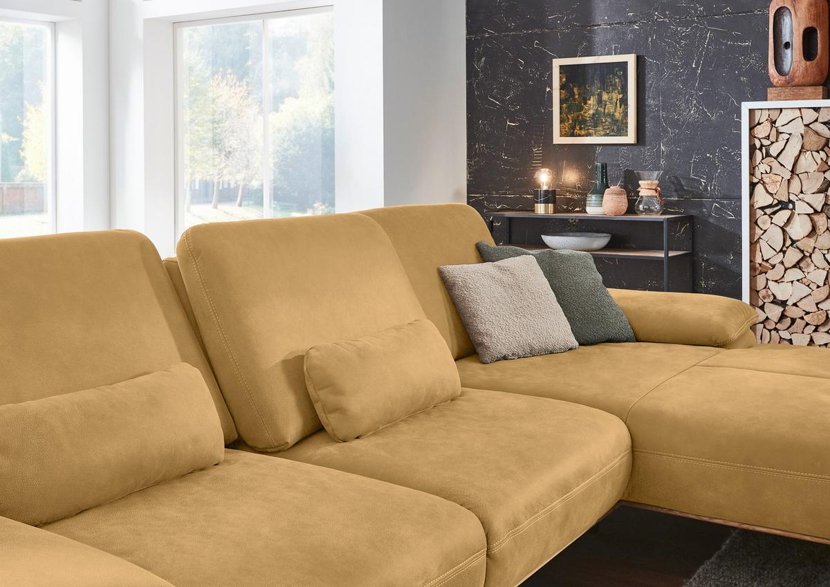 Wohnlandschaft Erling Dunkelgelb - Beige/Dunkelgelb, MODERN, Leder/Metall (322/89/187cm) - Premium Living