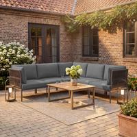 Loungegarnitur Elora Hellgrau Outdoorstoff/Metall +Abdeckung - Anthrazit/Hellgrau, MODERN, Textil/Metall (223/75/74cm) - Bessagi Garden