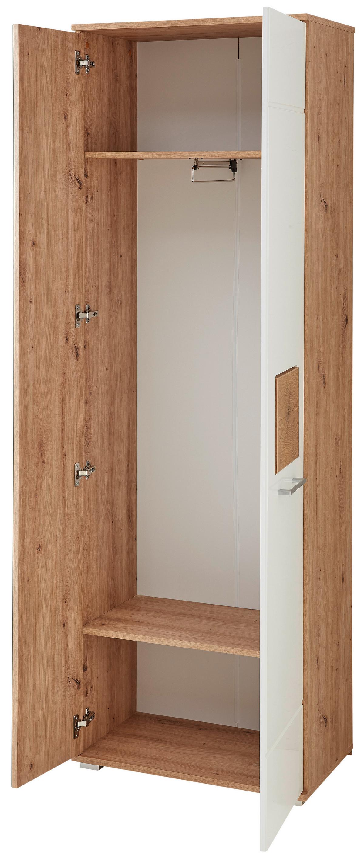 Garderobenschrank in Eiche/Weiss Hochglanz - Weiss Hochglanz/Chromfarben, Modern, Glas/Holzwerkstoff (65/195/38cm) - Mömax