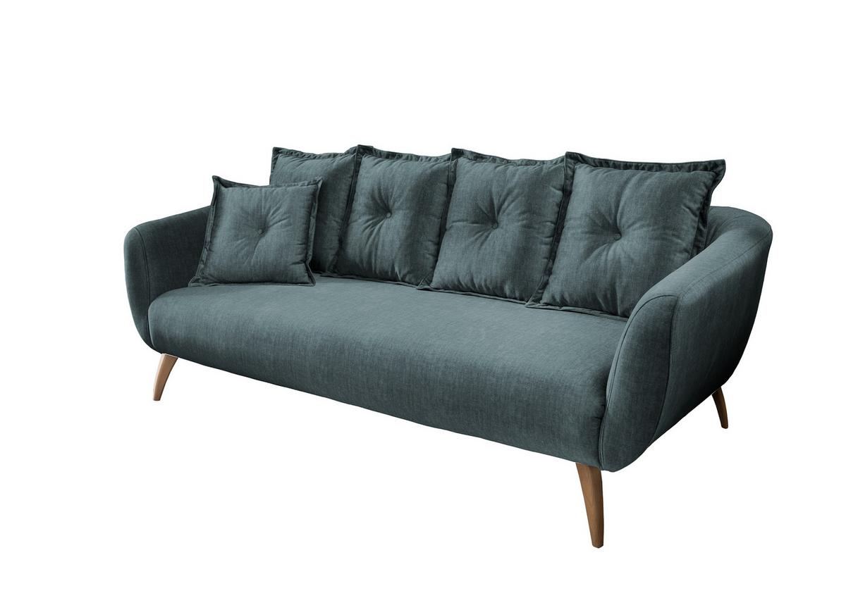 3-Sitzer-Sofa Baggio Blau Velours - Blau/Buchefarben, MODERN, Holz/Textil (236/94/103cm) - Livetastic