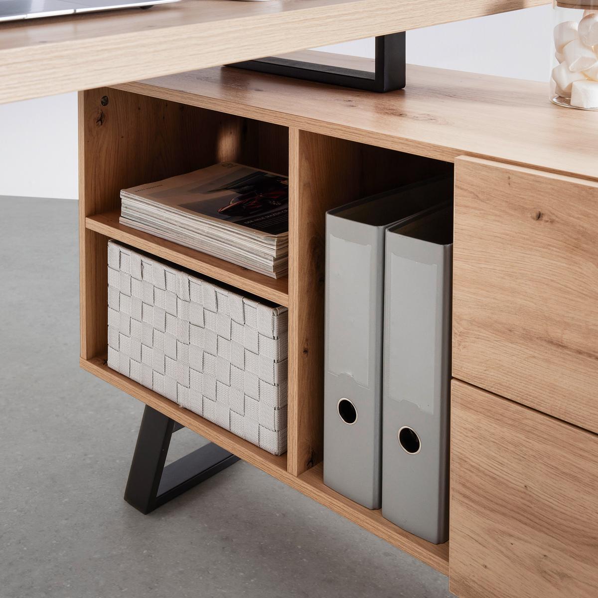 Eckschreibtisch Carmelo II in Schwarz/Eichefarben - Eichefarben/Schwarz, MODERN, Holzwerkstoff/Metall (150/75/120cm) - Mömax
