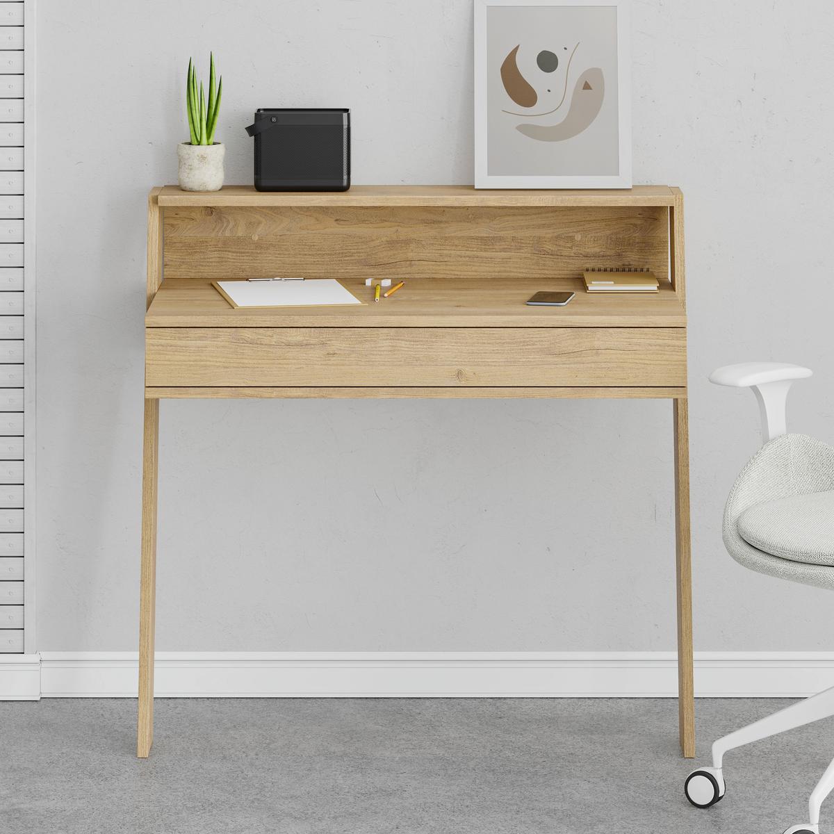 SCHREIBTISCH COWORK WORKING TABLE - Eichefarben/Anthrazit, Design, Holzwerkstoff (94/50/91cm) - Livetastic