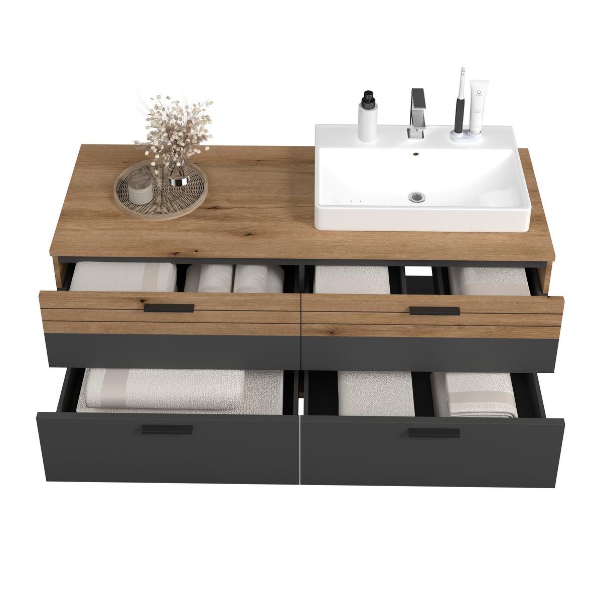 Umivalniška Enota Z Umivalnikom, Cotlu, Antracit - črna/barve hrasta, Moderno, kovina/leseni material (140/57/48cm) - James Wood