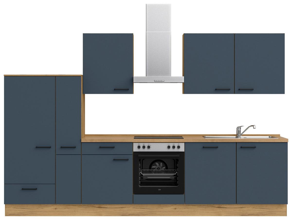 Küchenblock Easytouch Low m. Geräten Dunkelblau - Eichefarben/Schwarz, MODERN, Holzwerkstoff/Metall (330cm) - Nobilia
