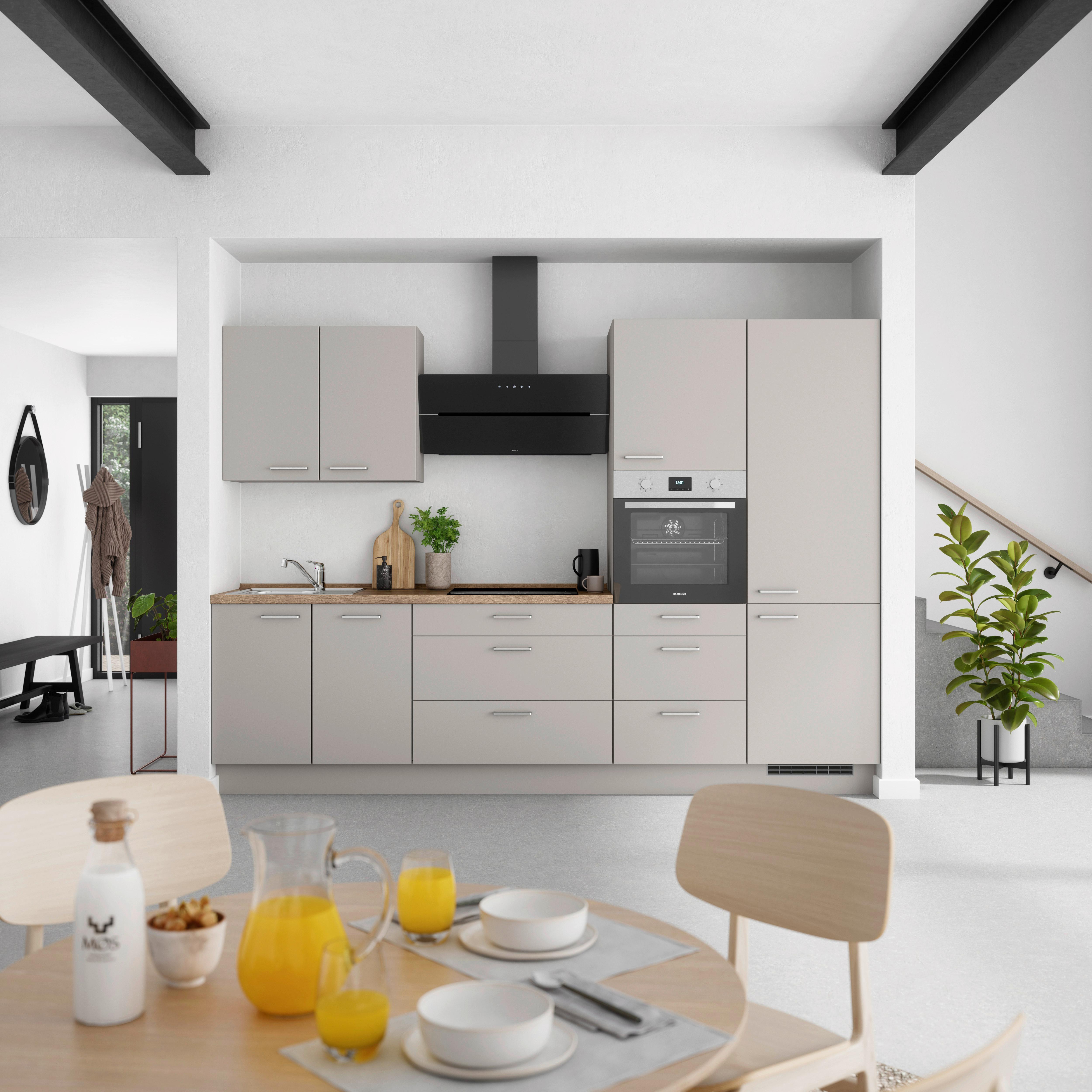 Küchenblock Touch High m. Geräten Grau - Eiche dunkel/Edelstahlfarben, MODERN, Holzwerkstoff/Metall (300cm) - Nobilia