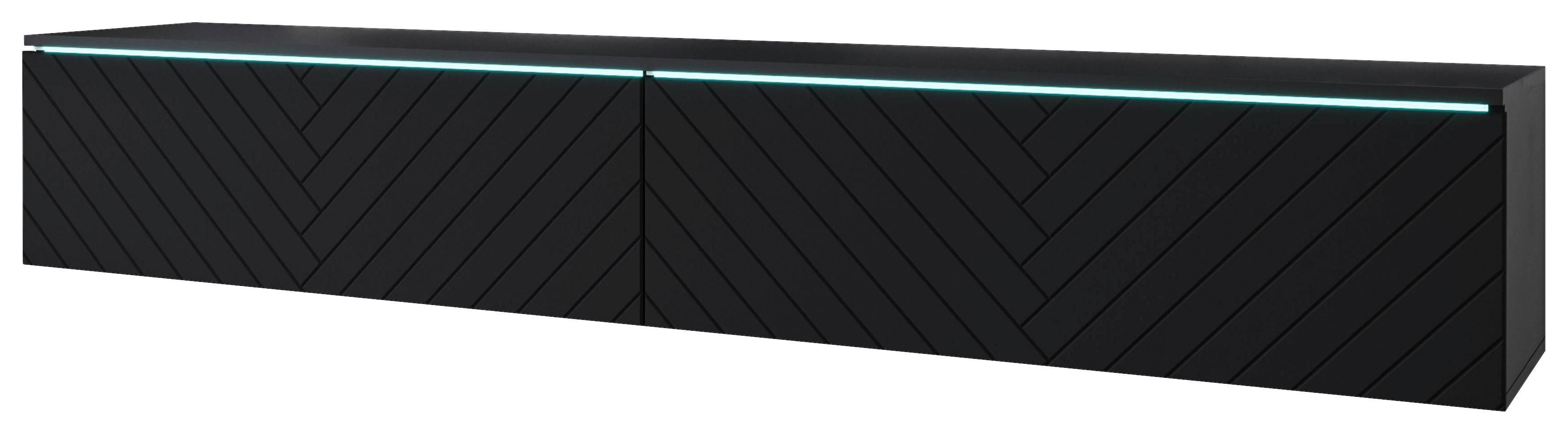Nizka Omarica Lowa, Črna, Vzorec Ribje Kosti, Led - črna/siva, Basics, umetna masa/leseni material (180/30/33cm) - P & B