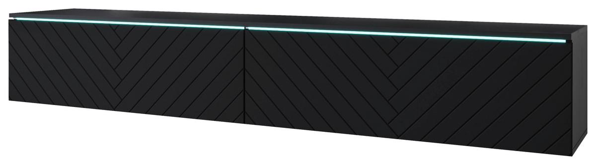 Lowboard ca. 180x30 cm mit LED Fischgräte Schwarz - Schwarz/Grau, Basics, Holzwerkstoff/Kunststoff (180/30/33cm) - P & B