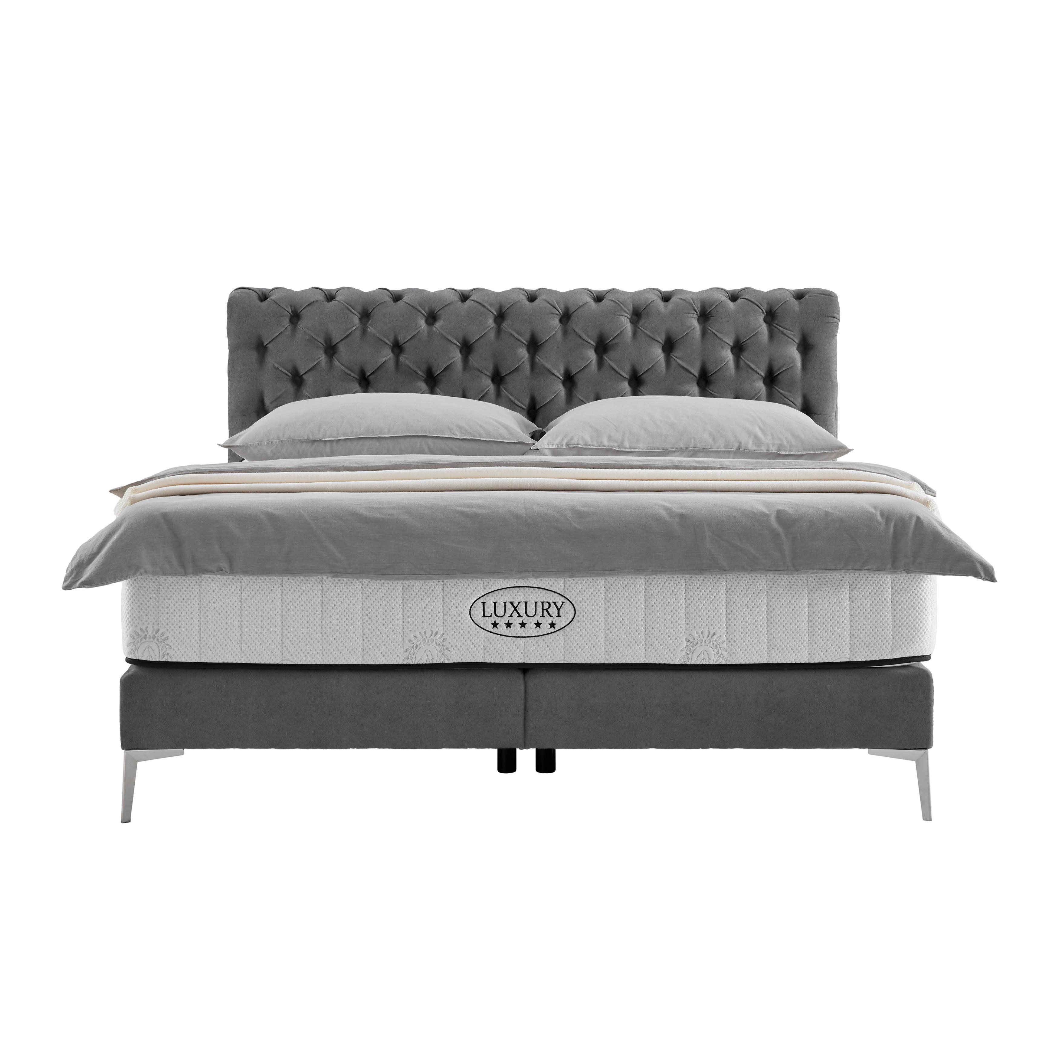 Boxspringbett Queen in Anthrazit ca. 160x200cm - Chromfarben/Anthrazit, KONVENTIONELL, Textil (160/200cm) - Premium Living