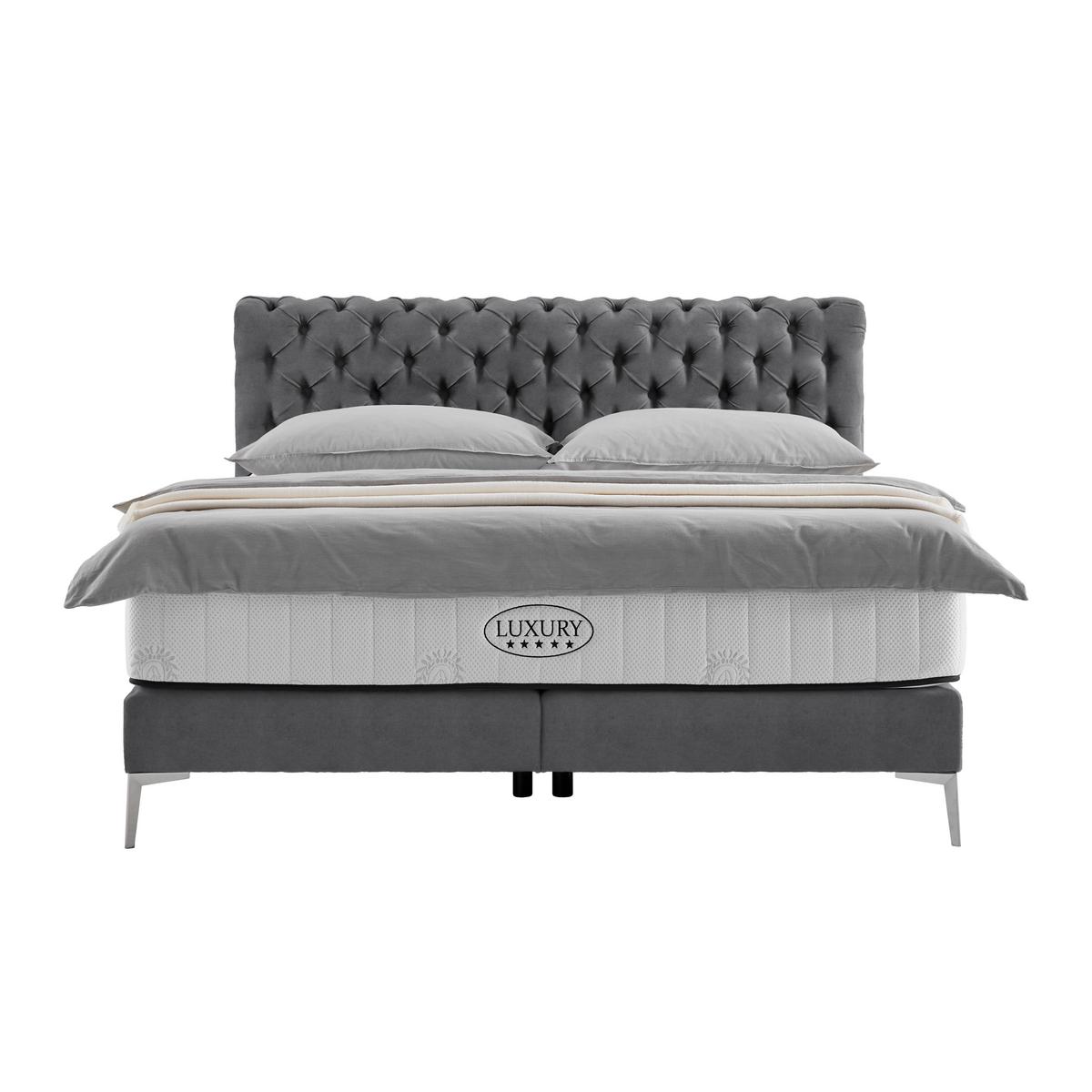 Boxspringbett Queen in Anthrazit ca. 180x200cm - Chromfarben/Anthrazit, KONVENTIONELL, Textil (180/200cm) - Premium Living
