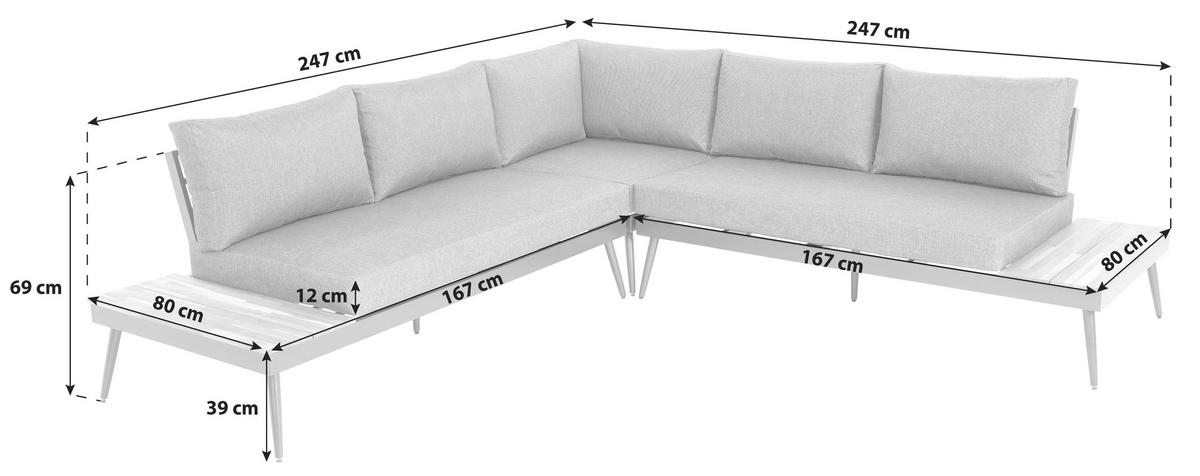 Garnitură grădină MANOCA - culoare aluminiu/gri, Modern, lemn/metal (247/247cm) - Beldano