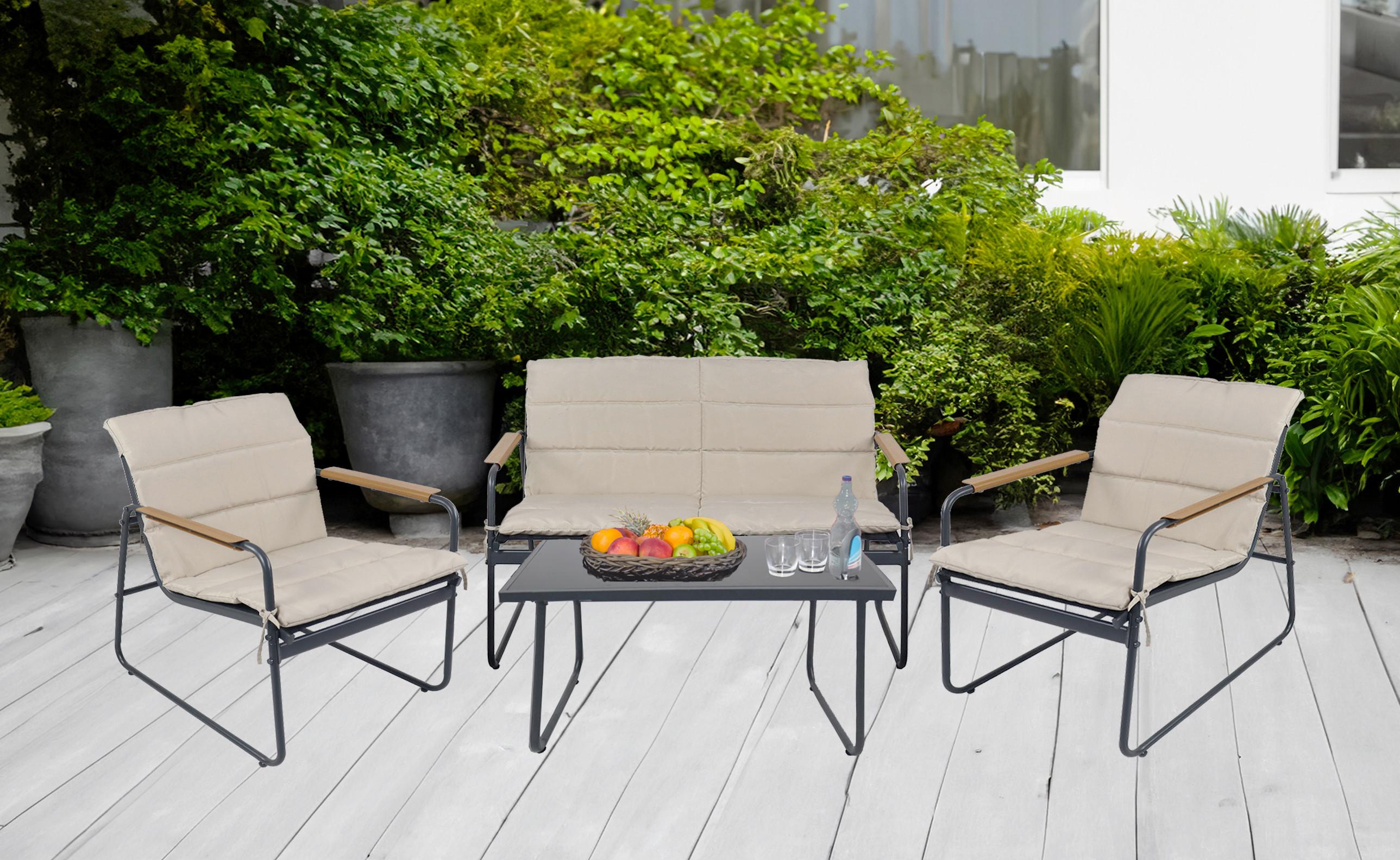 LOUNGEGARNITUR LEXILA 920577 4-TLG - Creme/Schwarz, Modern, Glas/Kunststoff - MID.YOU