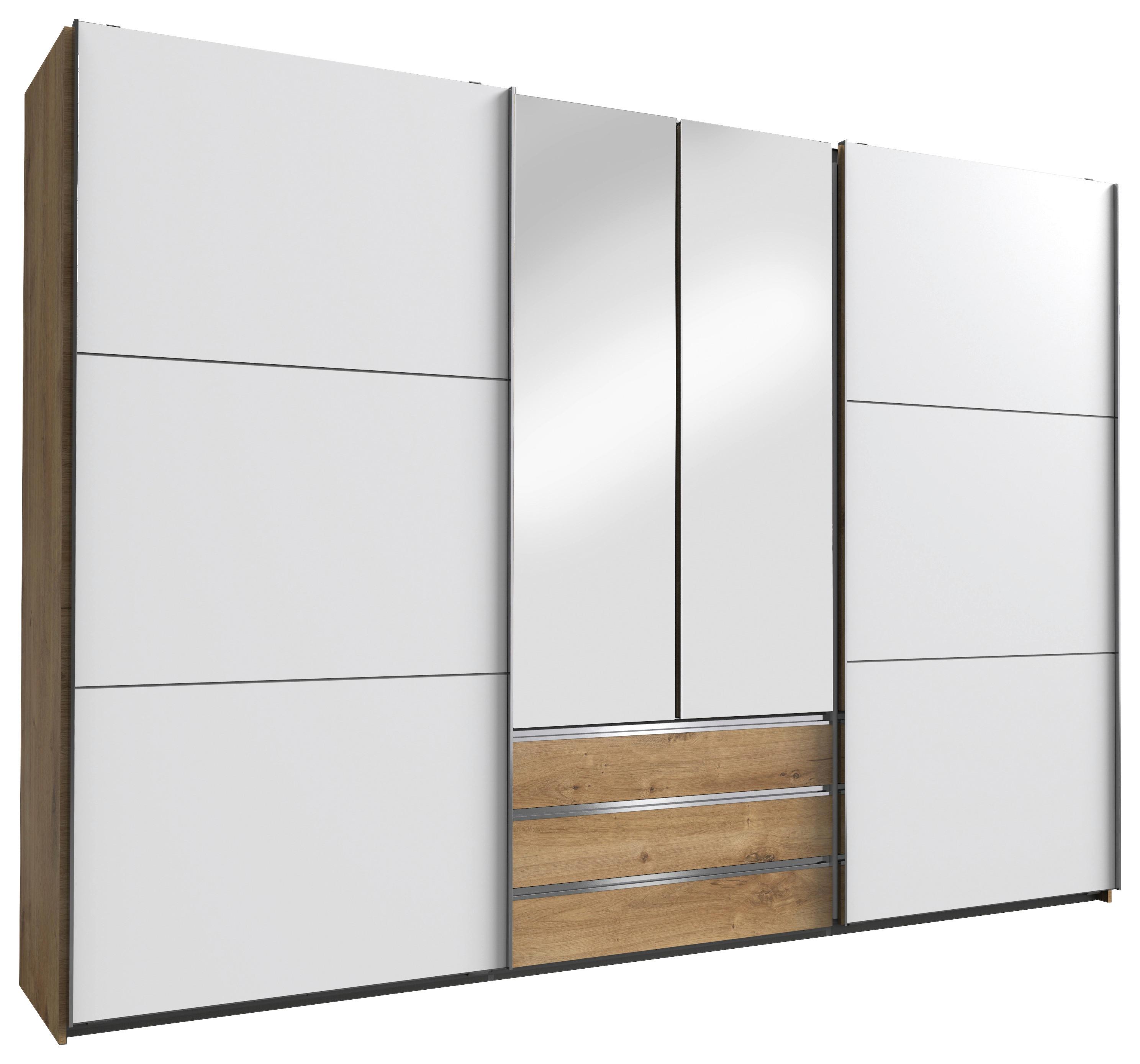 DULAP USI CULISANTE MAGIC - argintiu/alb, Modern, sticlă/material pe bază de lemn (300/216/65cm) - Premium Living