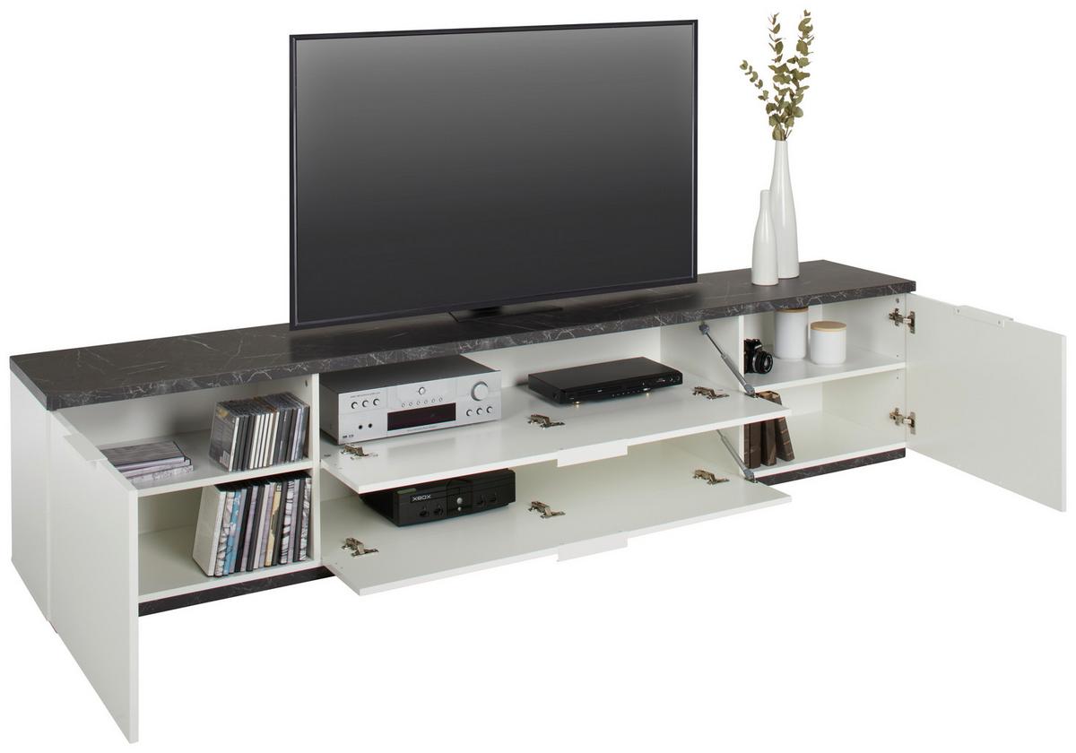 Comodă joasă MUNDI - alb lucios intens/antracit, Modern, material pe bază de lemn (240/51/45cm) - Premium Living