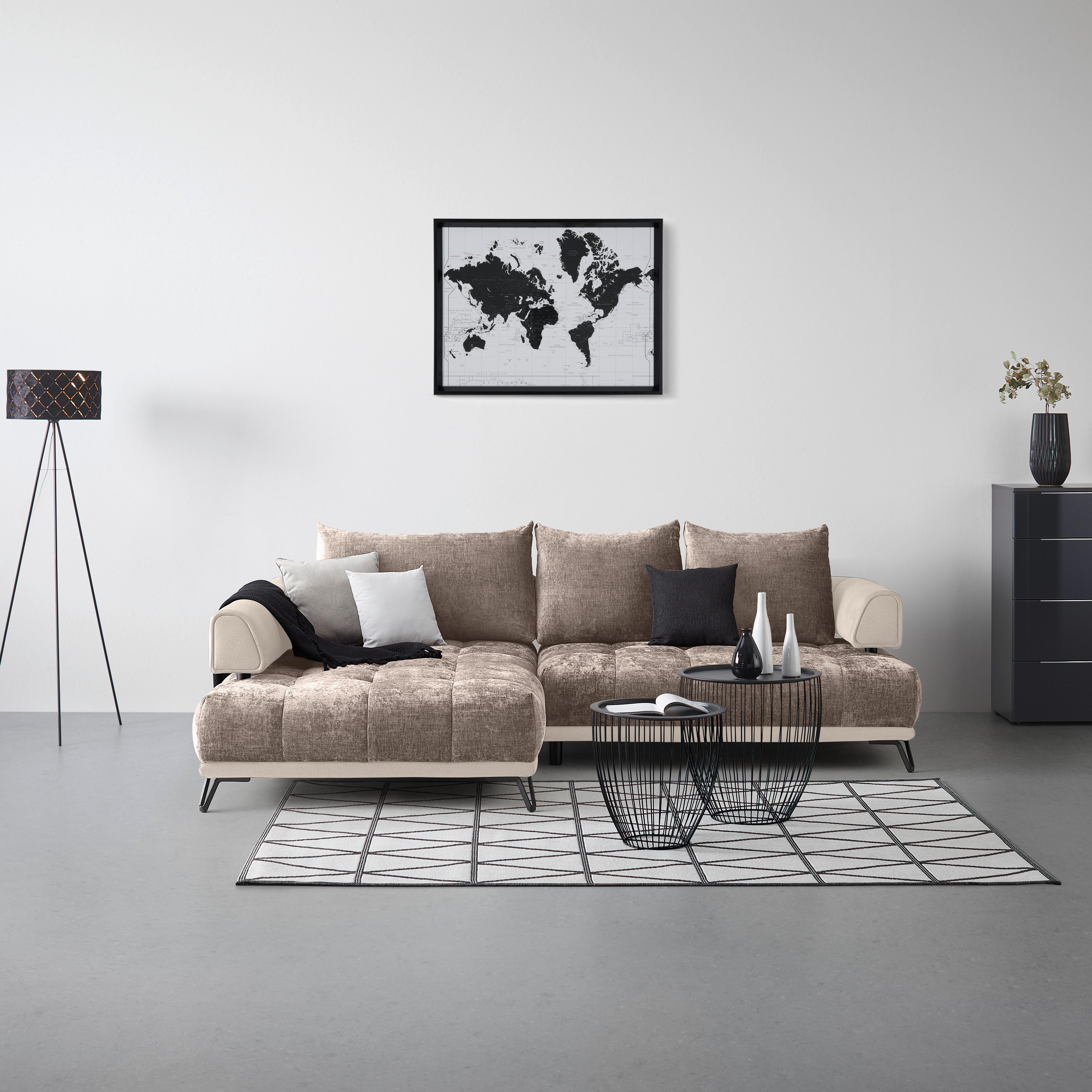 Ecksofa Morgan Cappuccino - Schwarz/Cappuccino, MODERN, Textil/Metall (184/67-87/262cm) - Mömax