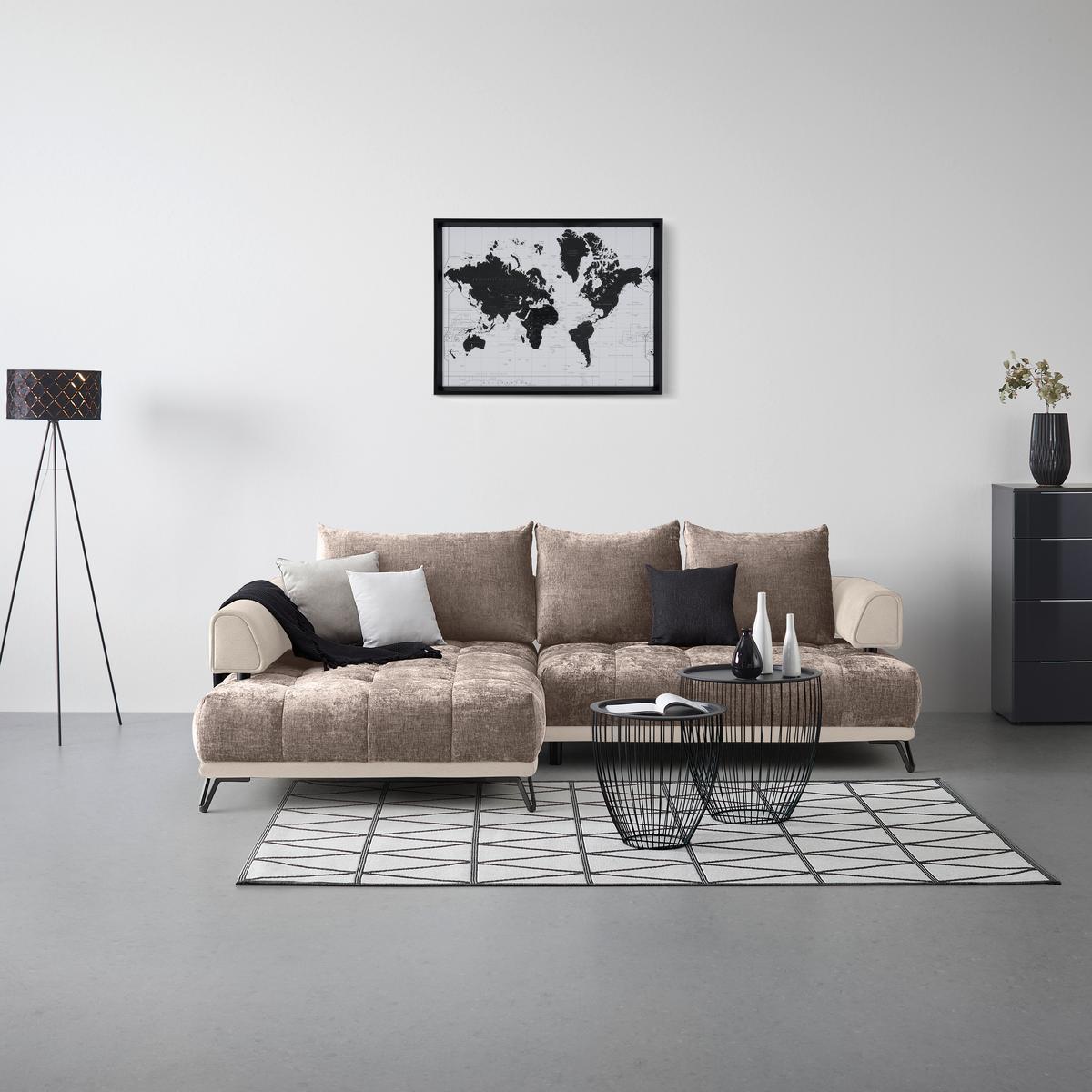 Ecksofa Morgan Cappuccino - Creme/Schwarz, MODERN, Textil/Metall (184/262cm) - Mömax