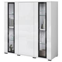 Highboard Caro ca. 120x122 cm Weiß - Weiß Hochglanz/Schwarz, Design, Glas/Holzwerkstoff (120/121,9/39,5cm) - P & B