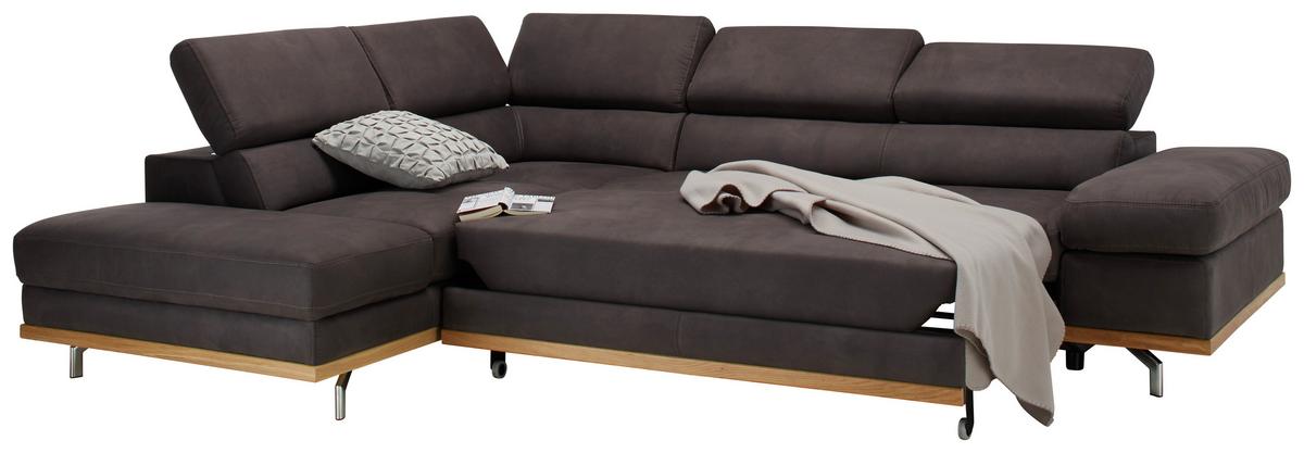 Wohnlandschaft Carmen in Platin mit Bettfunktion - Platinfarben/Chromfarben, KONVENTIONELL, Holz/Textil (292/93/226cm) - Premium Living