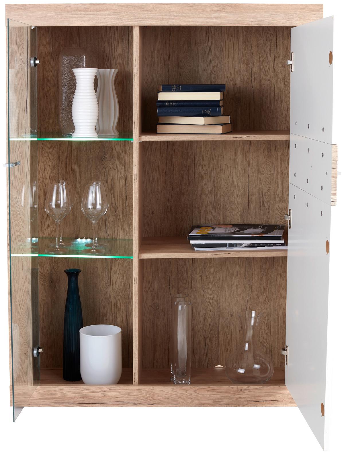 Vitrină Malta - alb/culoare lemn stejar, Modern, material pe bază de lemn (96/132/35cm) - Modern Living
