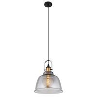Hängeleuchte Dorothea in Schwarz max. 60 Watt - Messingfarben/Schwarz, Design, Glas/Metall (30/120cm) - Globo