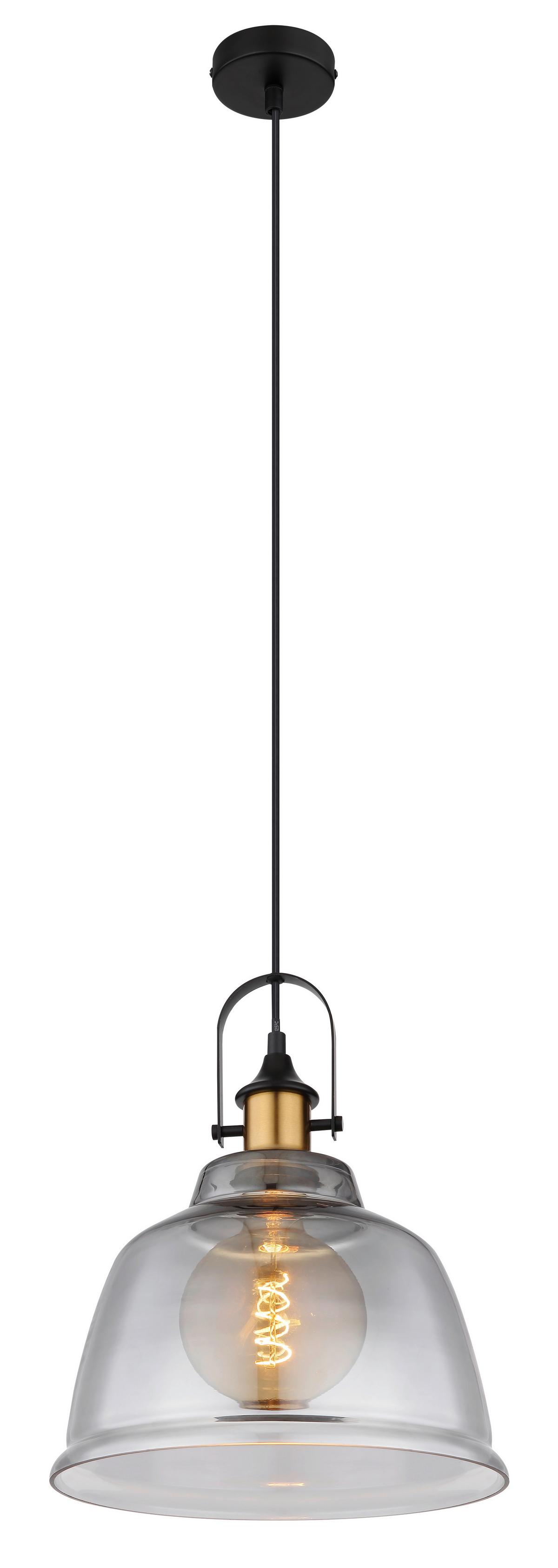 Hängeleuchte Dorothea in Schwarz max. 60 Watt - Messingfarben/Schwarz, Design, Glas/Metall (30/120cm) - Globo