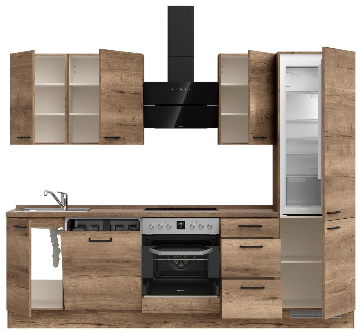 Küchenblock Structura High m. Geräten Eiche dunkel - Eiche dunkel/Schwarz, MODERN, Holzwerkstoff/Metall (270cm) - Nobilia