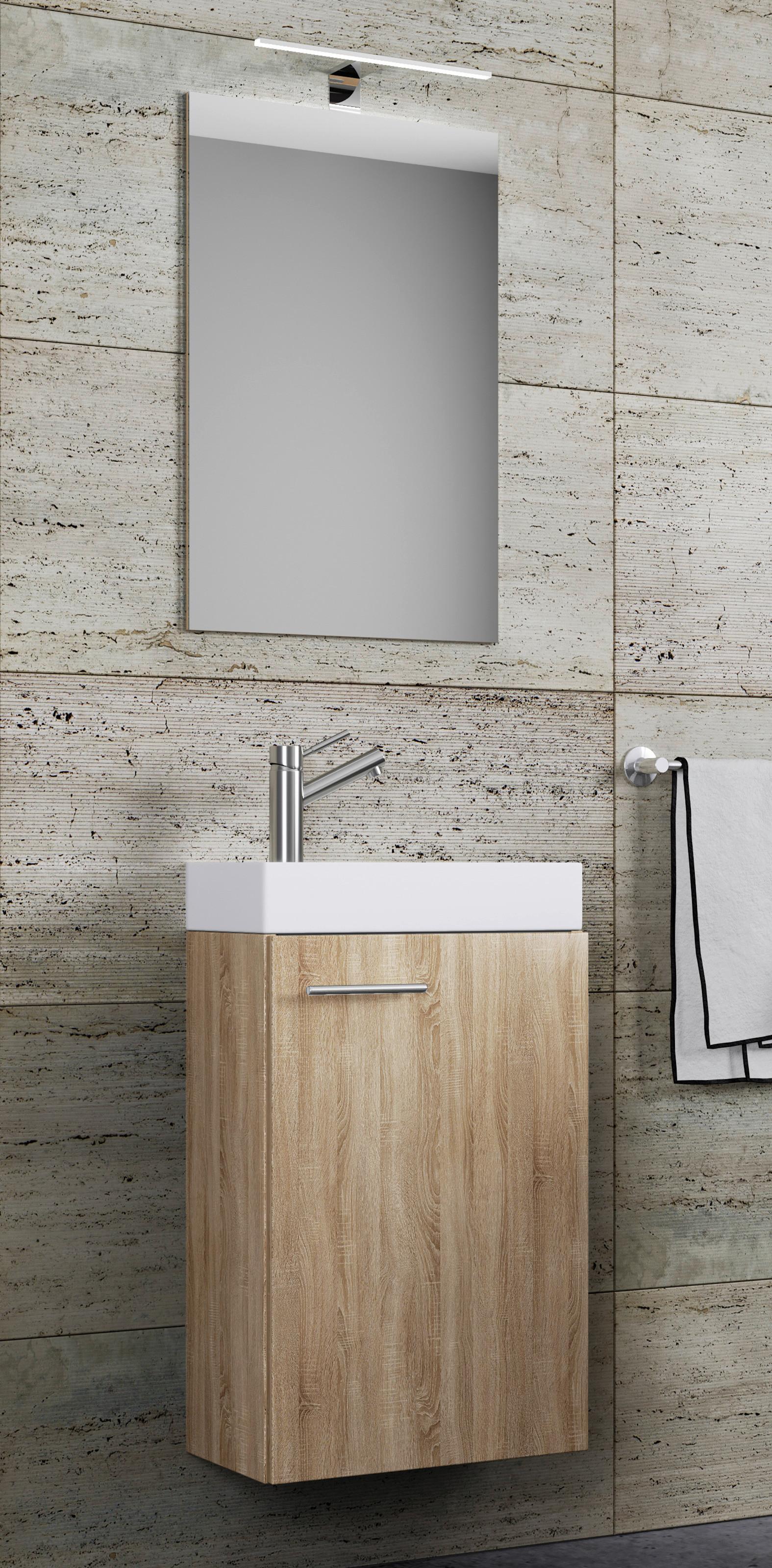 Gästebad Slito 4-tlg. inkl. LED ca. 41 cm Eiche - Weiß/Sonoma Eiche, MODERN, Keramik/Holzwerkstoff (41cm) - MID.YOU