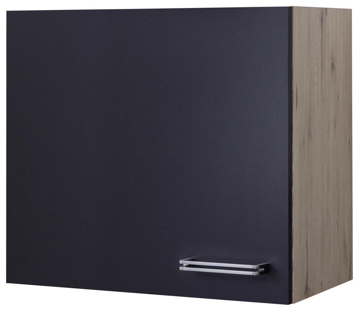 Kuhinjska Zgornja Omarica Milano, Antracit, Hrast, Š. 60 - barve nerjavečega jekla/barve hrasta, Moderno, kovina/leseni material (60/54/32cm) - FlexWell