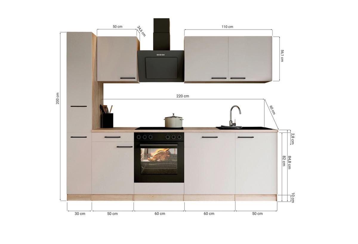 Küchenblock Merle m. Geräten Kaschmir - Kaschmir/Eichefarben, Trend, Holzwerkstoff/Metall (250cm) - Respekta