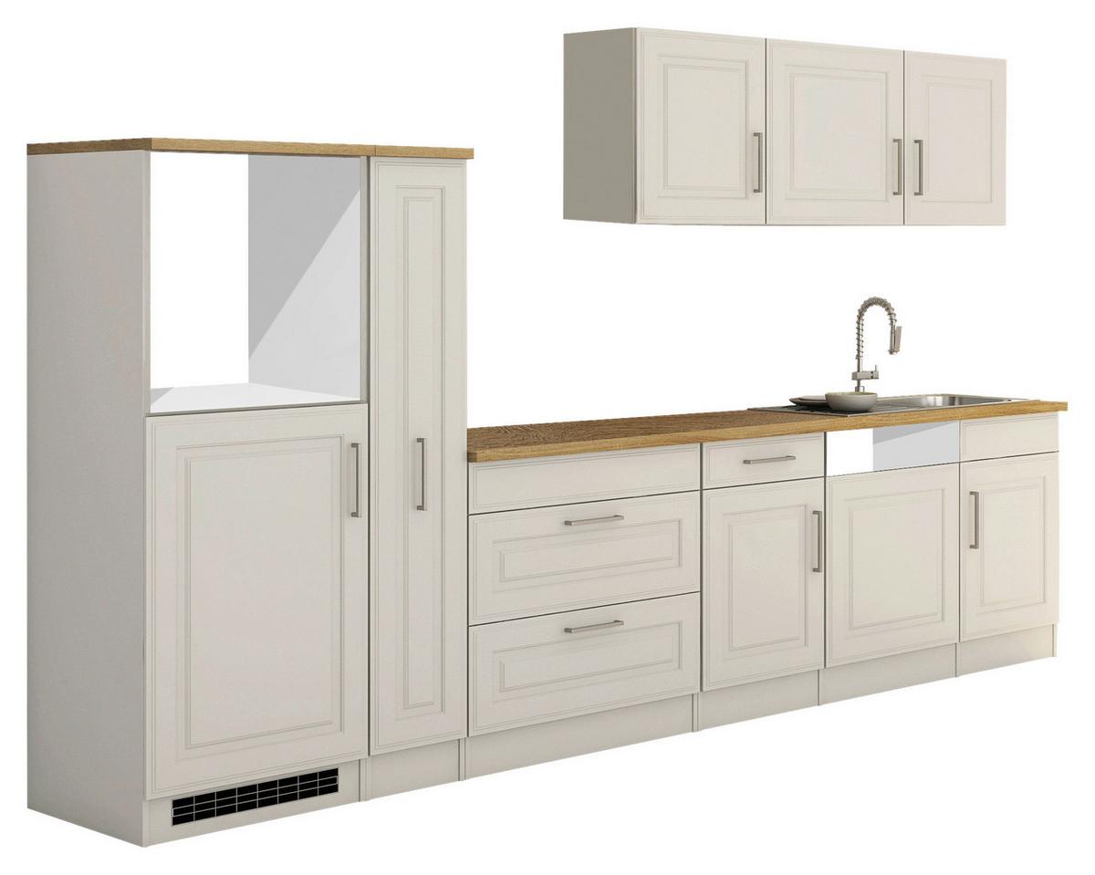 Küchenleerblock Rom B: ca. 330cm Weiß/Eichefarben - Alufarben/Weiß, MODERN, Holzwerkstoff/Metall (330cm) - Held