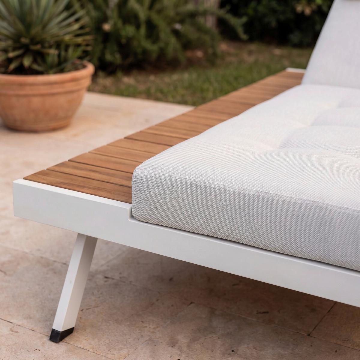 Gartenliege Avolina Steingrau Outdoorstoff/Metall - Hellgrau/Weiß, MODERN, Kunststoff/Textil (199/30/86cm) - Bessagi Garden