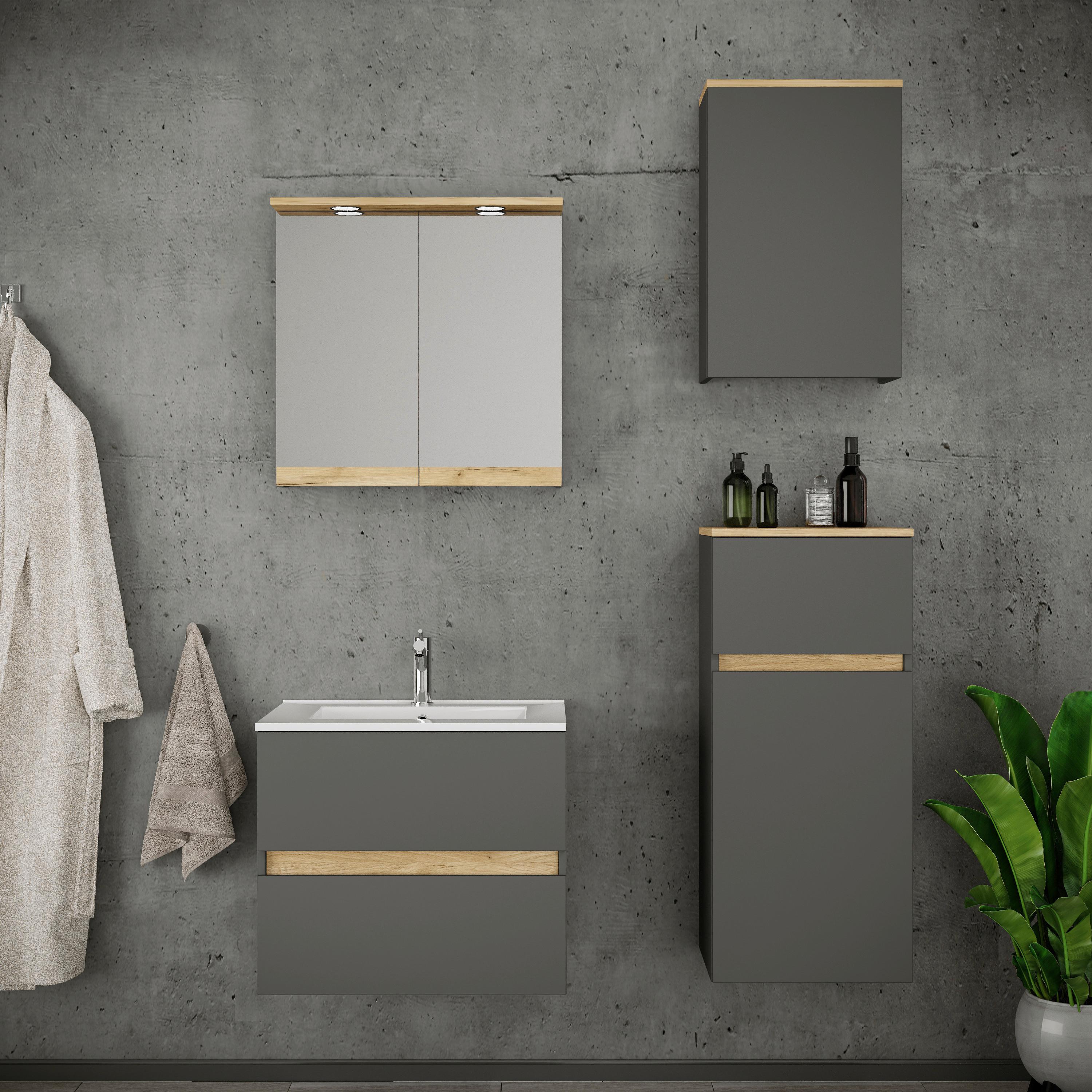 Badezimmer Cosila - Honigeiche/Weiss, Trend, Keramik/Holzwerkstoff (101cm) - MID.YOU