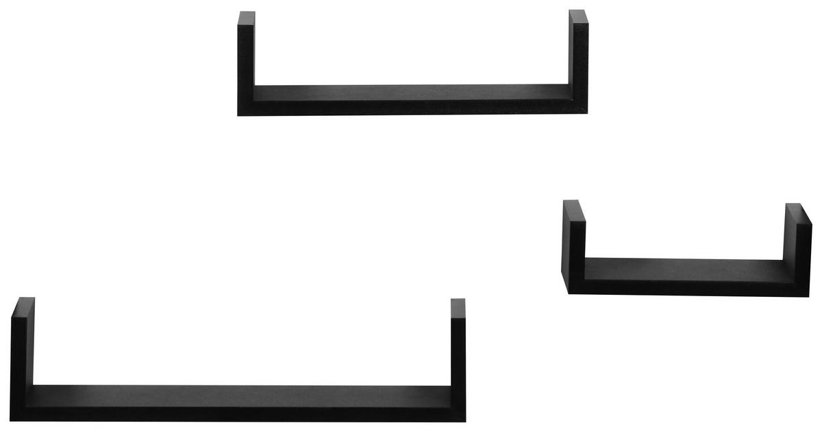 Wandboard U-Bord in Schwarz 3-teilig - Schwarz, Konventionell, Holzwerkstoff (42-32-22/9,5/10-8,5-7cm) - Mömax