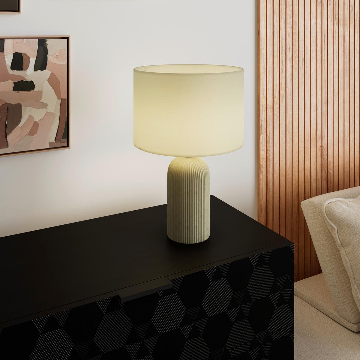 Tischleuchte Lucina Beige/Creme max. 40 Watt - Beige/Messingfarben, MODERN, Keramik/Textil (30/46cm) - Bessagi Home