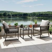 Balkonset Paulina Hellgrau Metall/Outdoorstoff +Abdeckung - Hellgrau/Schwarz, MODERN, Glas/Kunststoff - Bessagi Garden