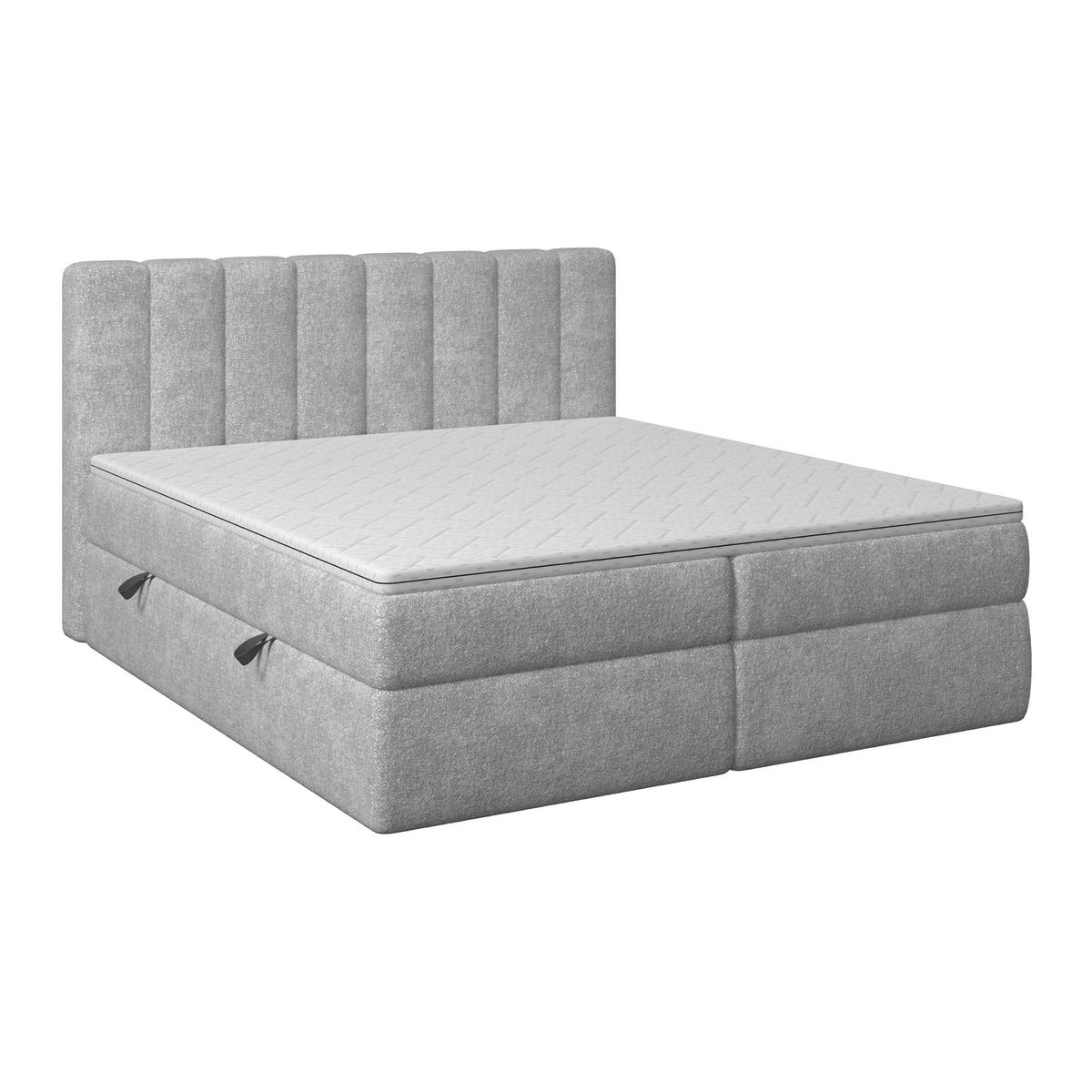 Boxbett Mala ca. 180x200 cm Hellgrau mit Topper - Hellgrau/Schwarz, MODERN, Holz/Holzwerkstoff (180/200cm) - Bessagi Home