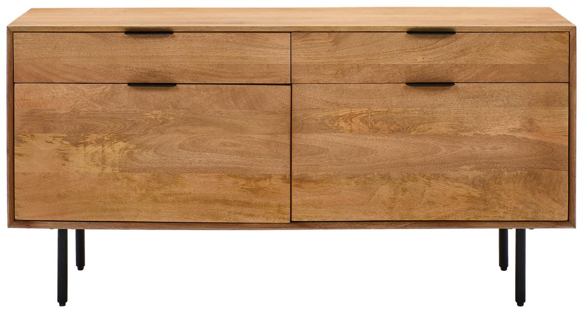 KOMODA SZEROKA SYLVIA - kolor naturalny/czarny, Lifestyle, metal/drewno (140/70/40cm) - Livetastic