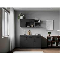 Miniküche Oliver m. Geräten ca. 145cm Grau - Grau, Trend, Holzwerkstoff/Metall (145cm) - Respekta