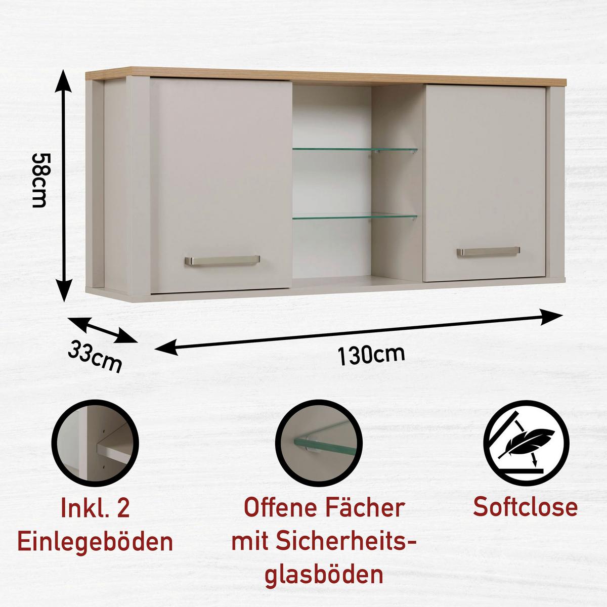 Küchenleerblock Bundle 3 o. Geräte Kaschmir - Kaschmir/Silberfarben, MODERN, Glas/Holzwerkstoff (230cm) - home24