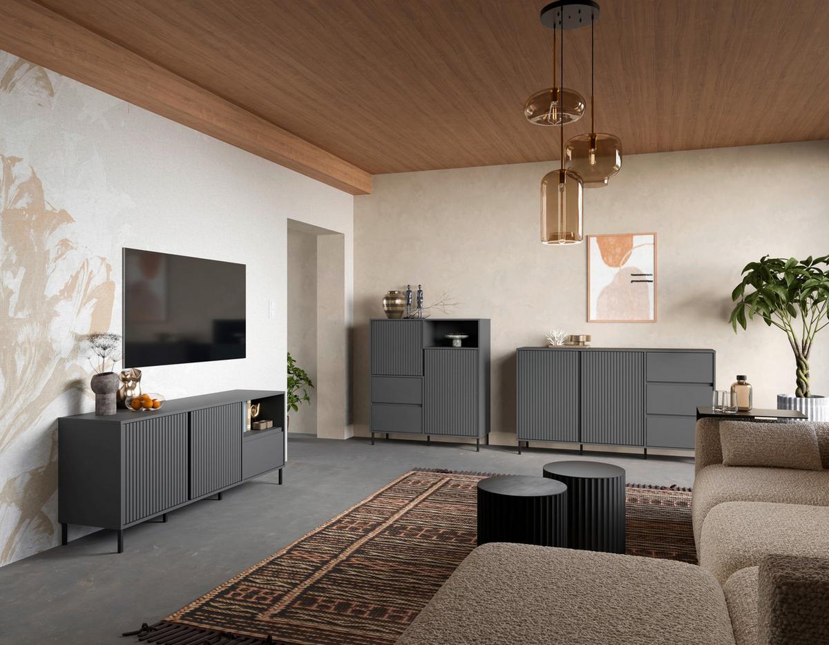 Komoda Avenale, Antracit - črna/antracit, Trend, kovina/leseni material (157,8/91,6/40cm)