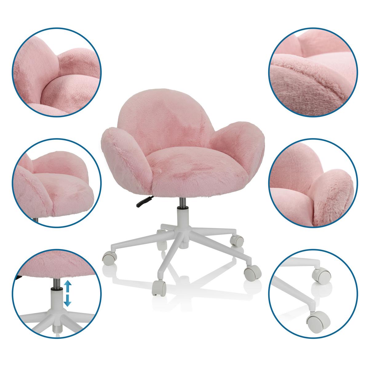 Jugenddrehstuhl Kiddy Teddy ca.65x79x64cm Teddystoff Rosa - Rosa/Weiß, MODERN, Kunststoff/Textil (65/79/64cm) - MID.YOU