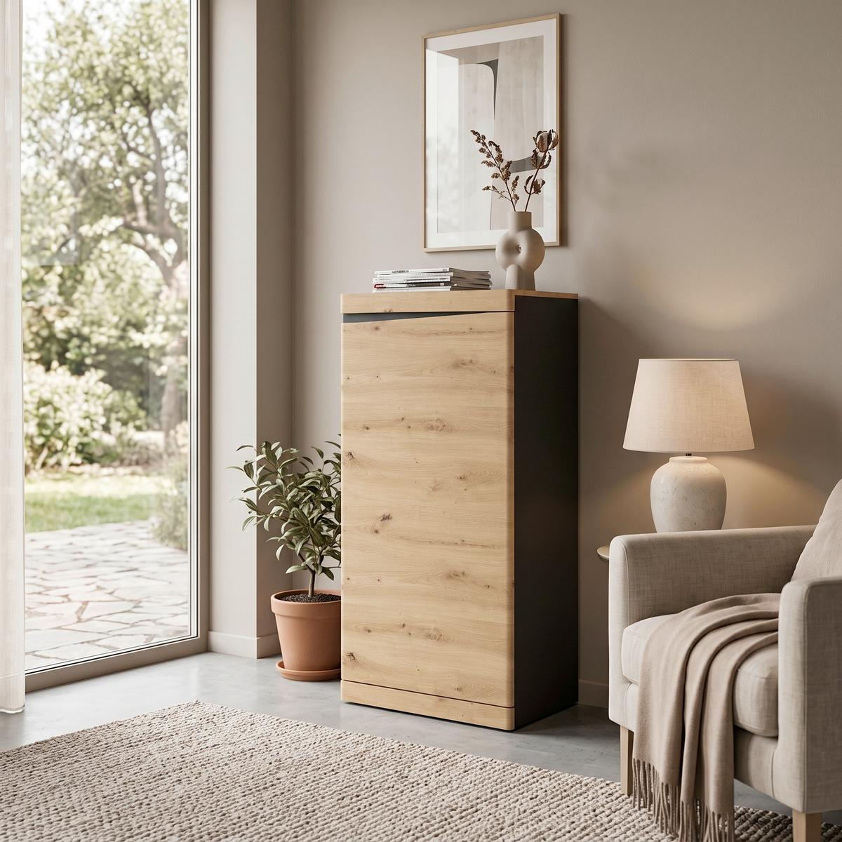 Komoda Turino - antracit/hrast artisan, Trendi, pločasti materijal/plastika (54/122,8/39,9cm) - Modern Living