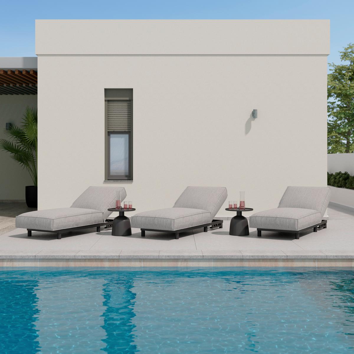 LEŻAK OGRODOWY MARINA - jasnoszary, Modern, metal/tkanina (195/90/42cm) - Bessagi Garden